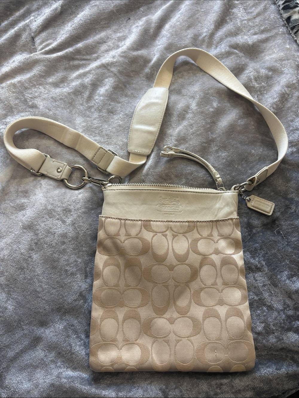 Coach Silky Tan & Cream with White Leather Accents Signature Crossbody Bag